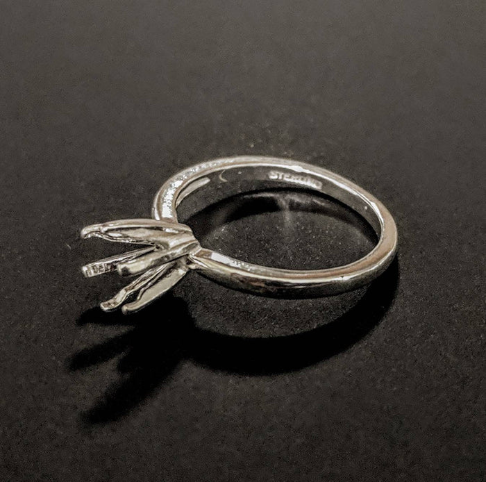 Solid Sterling Silver or 14kt Gold 4-6.5mm Round Pre-Notched 6 Prong Blank Ring Size 5-8 shank setting 163-281/143-281