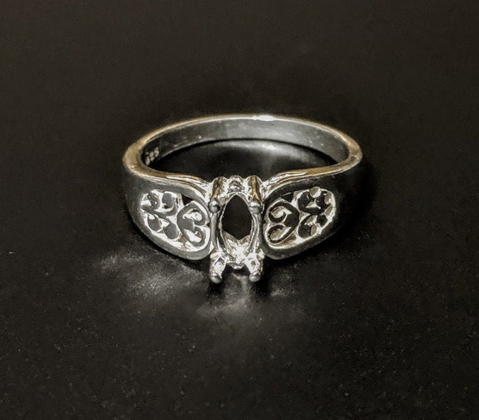 Solid Sterling Silver or 14kt Gold 6X3-10X6 Marquise Filigree Pre-Notched Blank Ring Size 7 shank setting 163-434/143-434