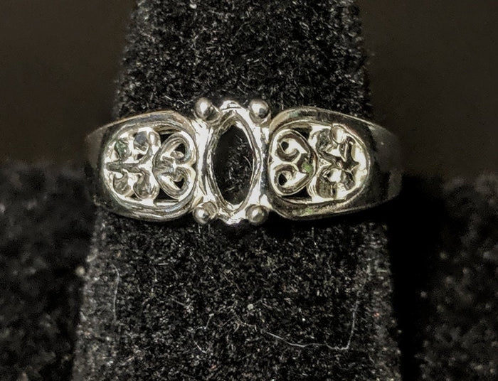 Solid Sterling Silver or 14kt Gold 6X3-10X6 Marquise Filigree Pre-Notched Blank Ring Size 7 shank setting 163-434/143-434