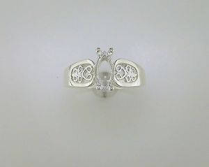 Solid Sterling Silver or 14kt Gold 6X3-10X6 Marquise Filigree Pre-Notched Blank Ring Size 7 shank setting 163-434/143-434
