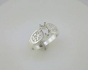 Solid Sterling Silver or 14kt Gold 6X3-10X6 Marquise Filigree Pre-Notched Blank Ring Size 7 shank setting 163-434/143-434