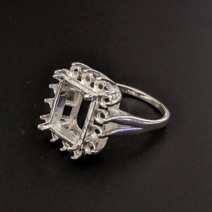 Solid Sterling Silver or 14kt Gold 6x4-14x12mm Emerald Cut Cluster Pre-Notched Blank Ring Size 7 setting 163-546/143-546