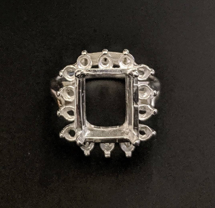 Solid Sterling Silver or 14kt Gold 6x4-14x12mm Emerald Cut Cluster Pre-Notched Blank Ring Size 7 setting 163-546/143-546