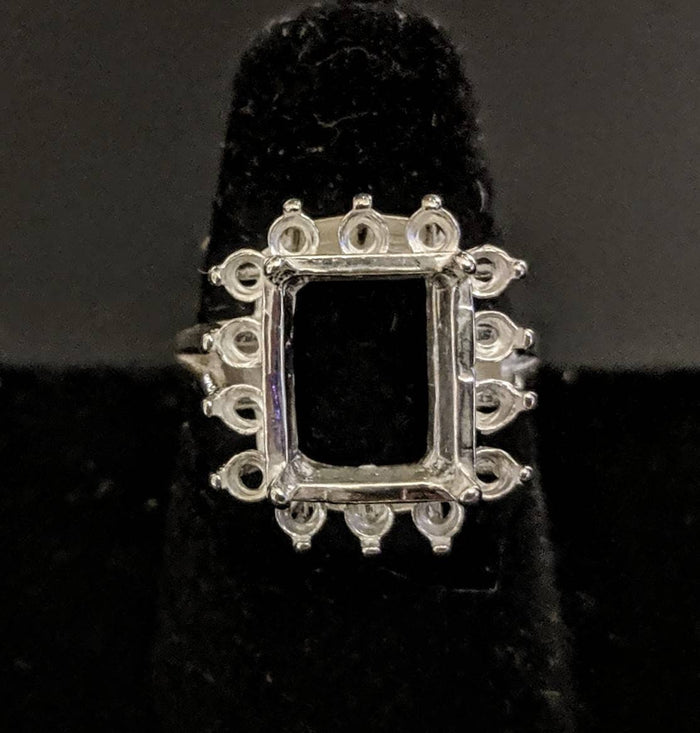 Solid Sterling Silver or 14kt Gold 6x4-14x12mm Emerald Cut Cluster Pre-Notched Blank Ring Size 7 setting 163-546/143-546