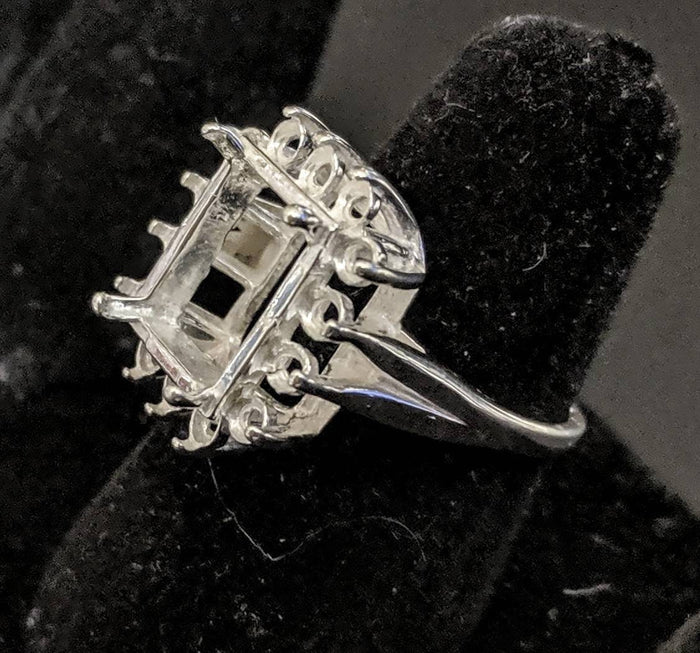 Solid Sterling Silver or 14kt Gold 6x4-14x12mm Emerald Cut Cluster Pre-Notched Blank Ring Size 7 setting 163-546/143-546