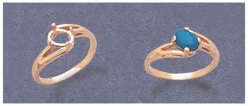 Solid Sterling Silver or 14kt Gold 7X5-10X8 Oval Cab (Cabochon) Blank Offset Ring setting Size 7, 163-568/143-568