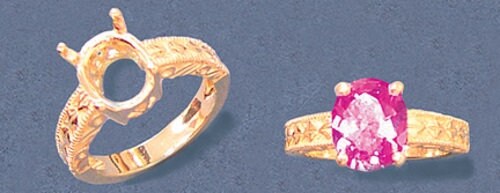 Solid Sterling Silver or 14kt Gold 7x5-18x13 Oval blank Engraved Shank Ladies Ring setting Size 7, 163-831/143-831