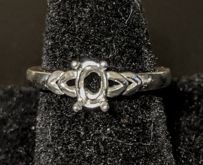 Solid Sterling Silver or 14kt Gold 7x5-20x15 Oval blank Double Vee Shank Ring setting Size 7, 163-847/143-847