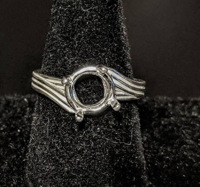 Solid Sterling Silver or 14kt Gold 8-12mm Round 4 Prong Pre-Notched Offset Blank Ring Size 7 shank setting 163-540/143-540