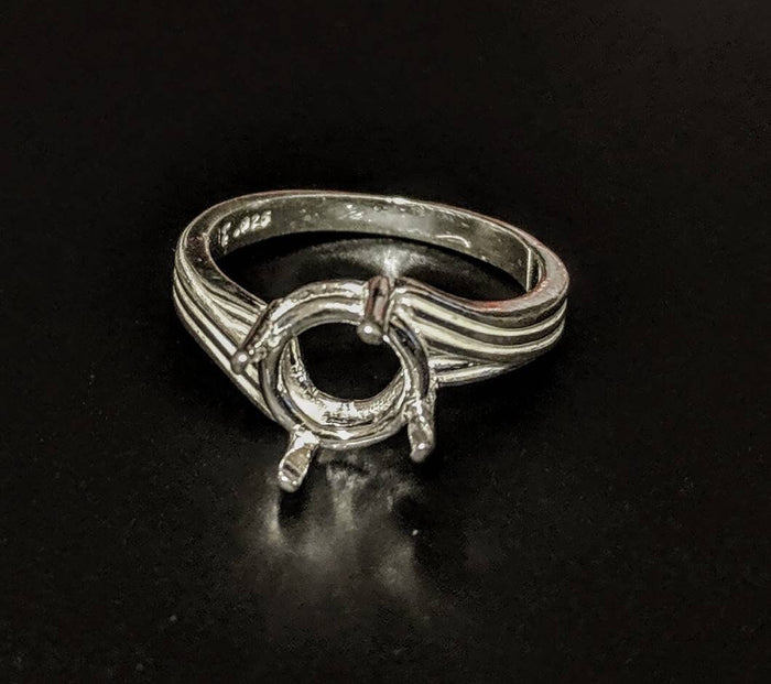 Solid Sterling Silver or 14kt Gold 8-12mm Round 4 Prong Pre-Notched Offset Blank Ring Size 7 shank setting 163-540/143-540
