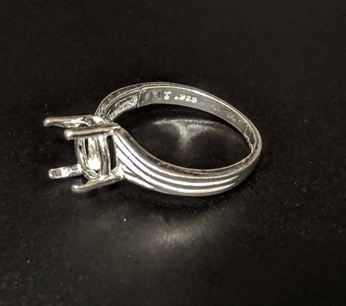 Solid Sterling Silver or 14kt Gold 8-12mm Round 4 Prong Pre-Notched Offset Blank Ring Size 7 shank setting 163-540/143-540