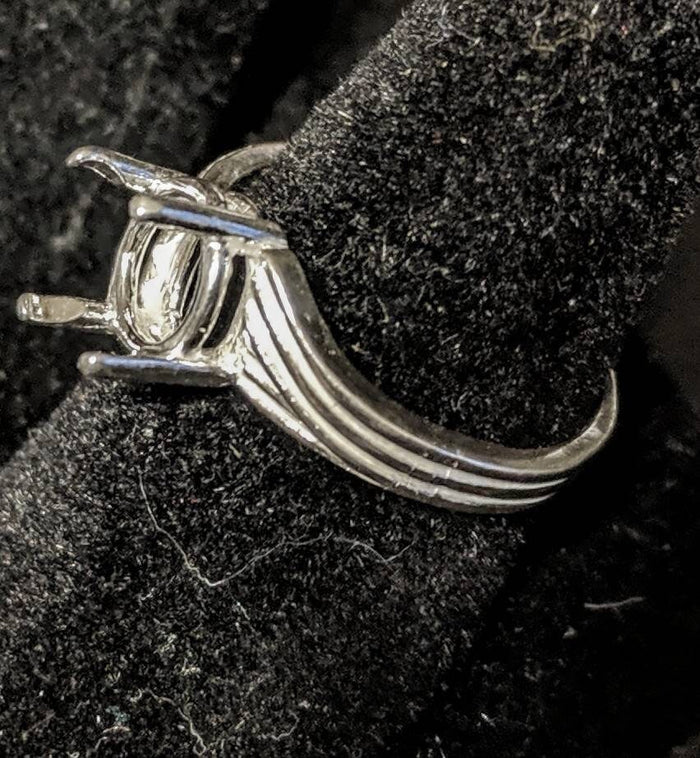 Solid Sterling Silver or 14kt Gold 8-12mm Round 4 Prong Pre-Notched Offset Blank Ring Size 7 shank setting 163-540/143-540