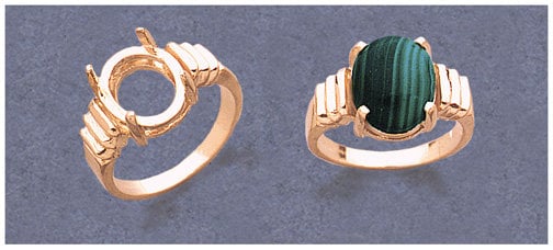 Solid Sterling Silver or 14kt Gold 8x6-12x10 Oval blank Cab (Cabochon) Tri-Slash Ring setting Size 7, 163-562/143-562