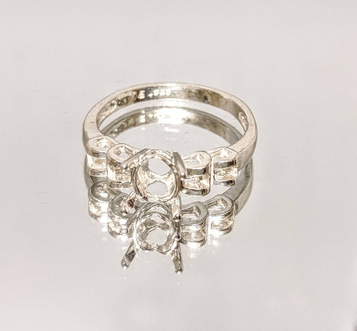 Solid Sterling Silver or 14kt Gold 8x6 Oval blank Trellis Shank Ladies Ring setting Size 7, 163-829/143-829