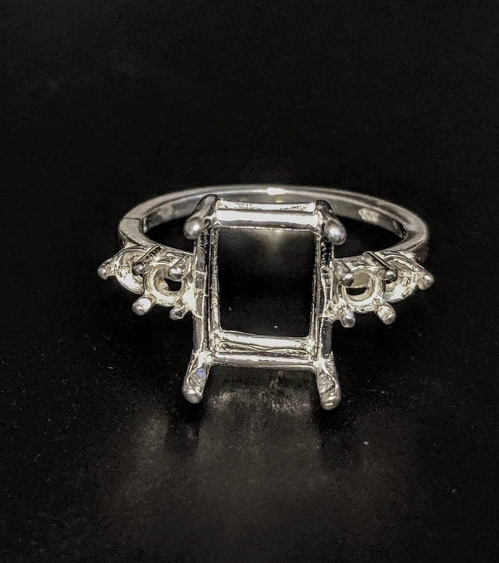 Solid Sterling Silver or 14kt Gold 9x7-16x12mm Emerald Cut Accented Pre-Notched Blank Ring Size 7 setting 163-484/143-484