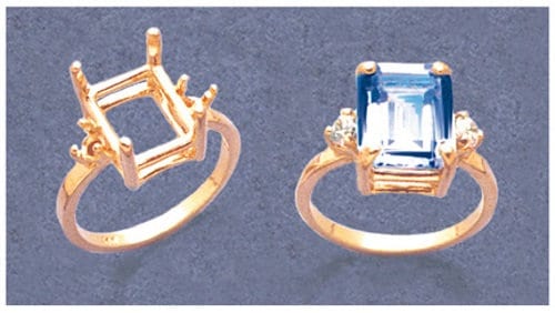 Solid Sterling Silver or 14kt Gold 9x7-16x12mm Emerald Cut Accented Pre-Notched Blank Ring Size 7 setting 163-483/143-483