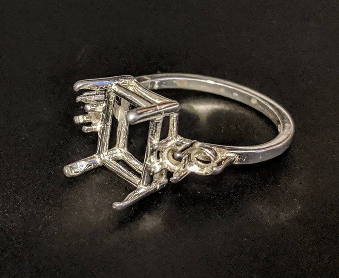 Solid Sterling Silver or 14kt Gold 9x7-16x12mm Emerald Cut Accented Pre-Notched Blank Ring Size 7 setting 163-484/143-484