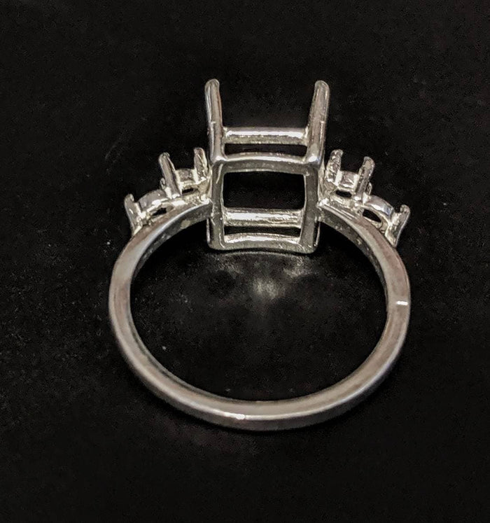 Solid Sterling Silver or 14kt Gold 9x7-16x12mm Emerald Cut Accented Pre-Notched Blank Ring Size 7 setting 163-484/143-484
