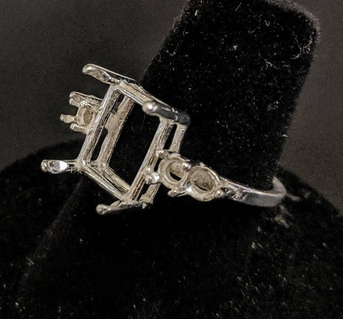 Solid Sterling Silver or 14kt Gold 9x7-16x12mm Emerald Cut Accented Pre-Notched Blank Ring Size 7 setting 163-484/143-484