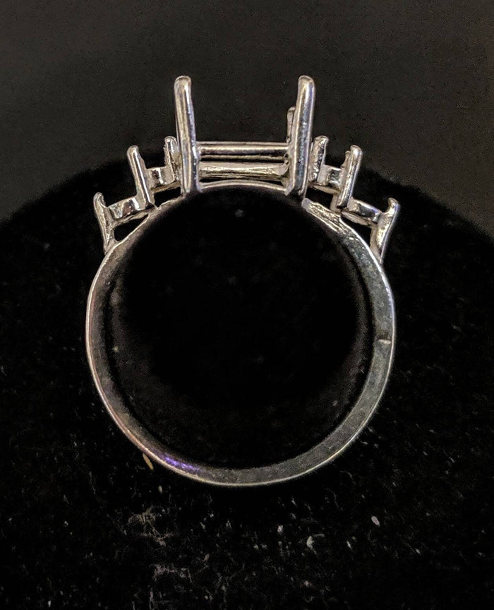 Solid Sterling Silver or 14kt Gold 9x7-16x12mm Emerald Cut Accented Pre-Notched Blank Ring Size 7 setting 163-484/143-484