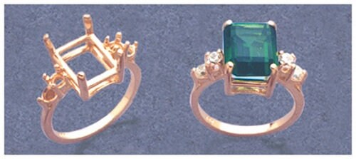 Solid Sterling Silver or 14kt Gold 9x7-16x12mm Emerald Cut Accented Pre-Notched Blank Ring Size 7 setting 163-484/143-484