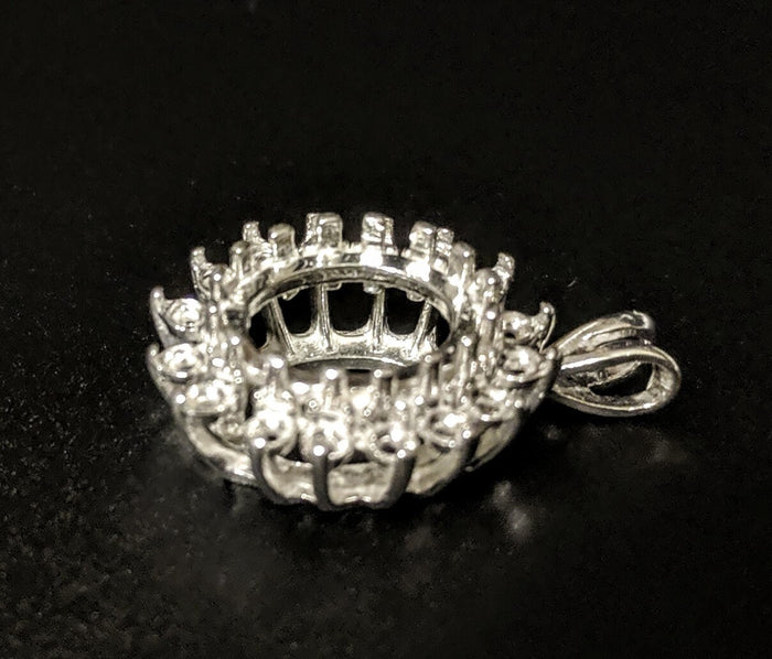 Solid Sterling Silver or 14kt Solid Gold 8x6 or 10x8mm Oval Cab (Cabochon) Cluster Pendant Setting, New, 161-656/141-656