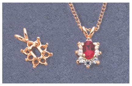 Solid Sterling Silver or 14kt White or Yellow Gold 8x4 Marquise Pendant Setting with Accent, New, Made in USA 161-273/141-273