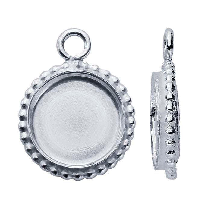 Sterling Silver 6mm- 20mm Round Beaded-Edge Cabochon Pendant Mounting with Ring, Round Cab (Cabochon) Pendant Setting, Custom