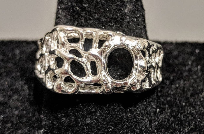 Sterling Silver or 10kt Gold Gents 8x6mm Oval Mesh Freeform Pre-Notched Blank Mens Ring Size 9,-11, setting 163-299/143-299