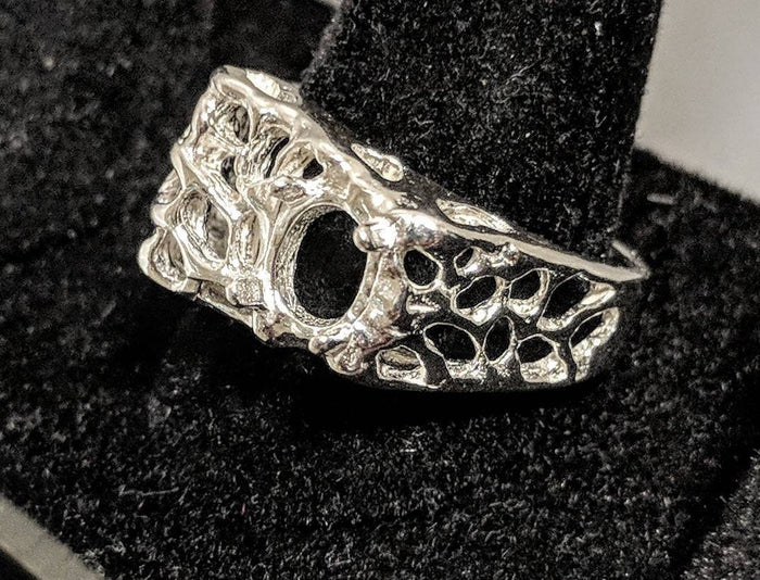 Sterling Silver or 10kt Gold Gents 8x6mm Oval Mesh Freeform Pre-Notched Blank Mens Ring Size 9,-11, setting 163-299/143-299