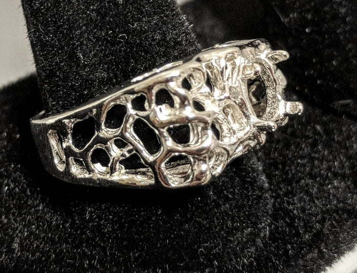 Sterling Silver or 10kt Gold Gents 8x6mm Oval Mesh Freeform Pre-Notched Blank Mens Ring Size 9,-11, setting 163-299/143-299