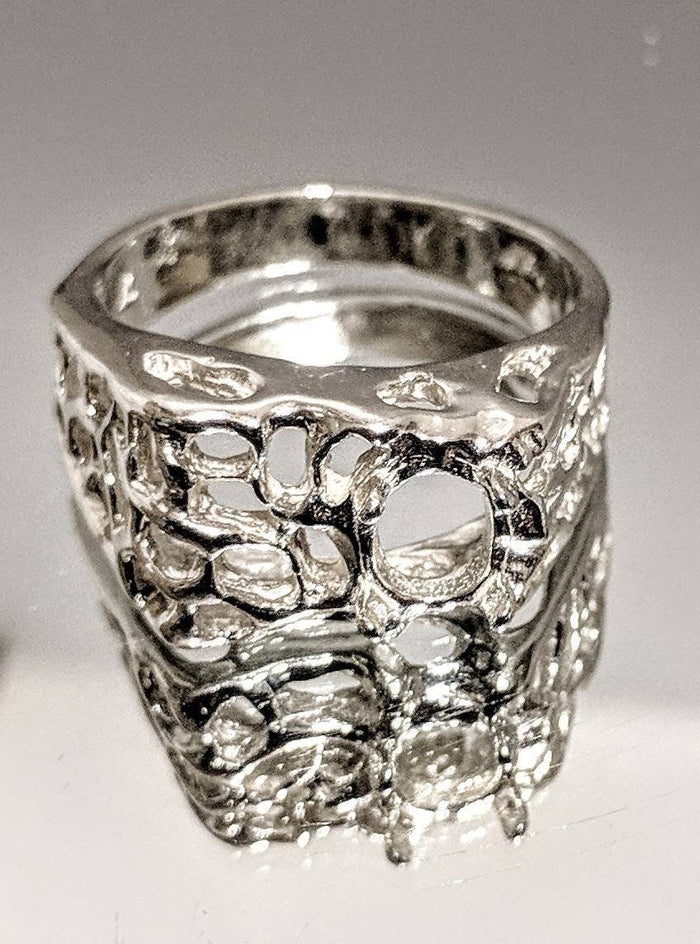 Sterling Silver or 10kt Gold Gents 8x6mm Oval Mesh Freeform Pre-Notched Blank Mens Ring Size 9,-11, setting 163-299/143-299