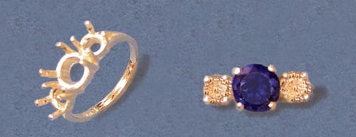 Sterling Silver or 14kt Gold Round Three Stone Pre-Notched Blank Ring Size 7 shank setting 163-458/143-458