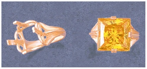 Sterling Silver or Solid 14kt Gold 10-14mm Square Cushion Regalle Pre-Notched Blank Ring Size 7 setting 163-840/143-840