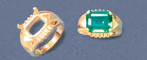 Sterling Silver or Solid 14kt Gold 11x9 Emerald Cut Fancy Side Set Pre-Notched Blank Ring Size 7 setting 163-854/143-854