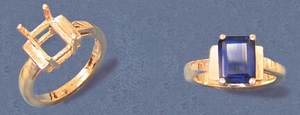 Sterling Silver or Solid 14kt Gold 9x7 Emerald Cut Comfort Fit Pre-Notched Blank Ring Size 7 setting 163-258/143-258