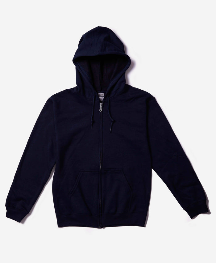 Flat lay of the Always Full Zip Hoodie Sweatshirt in Navy with a full front view and visible hood and pockets.