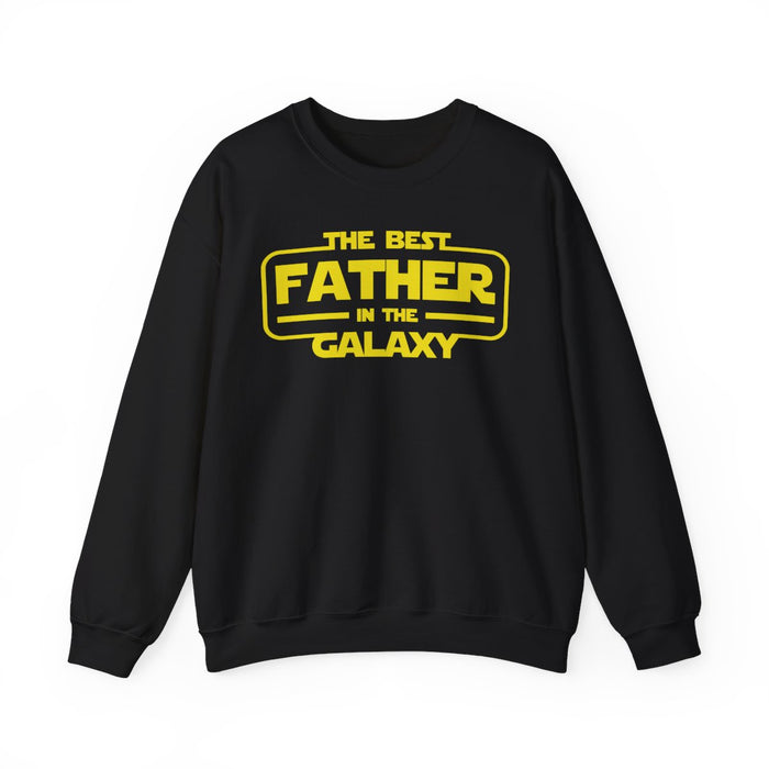 dark heather sweatshirt with best father in the galaxy funny dad design