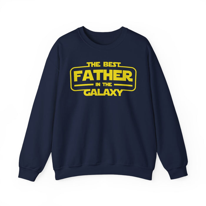 navy sweatshirt with best father in the galaxy design front view
