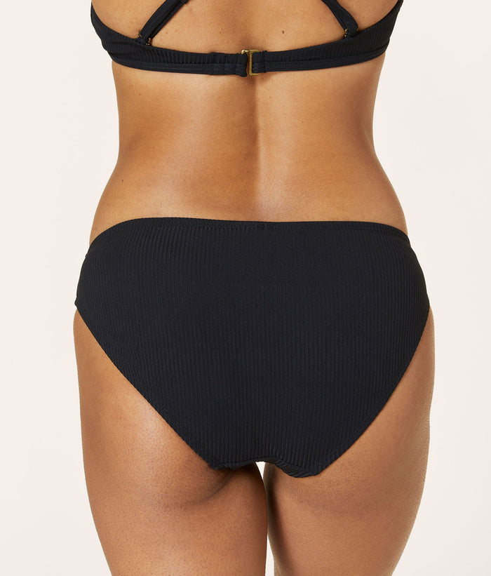 Back view of Andie Swim black ribbed bikini bottom, low rise, medium seat coverage for comfort and style