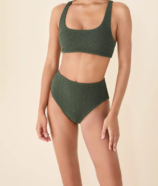 The High Rise Bikini Bottom - Textured Geo - Thyme