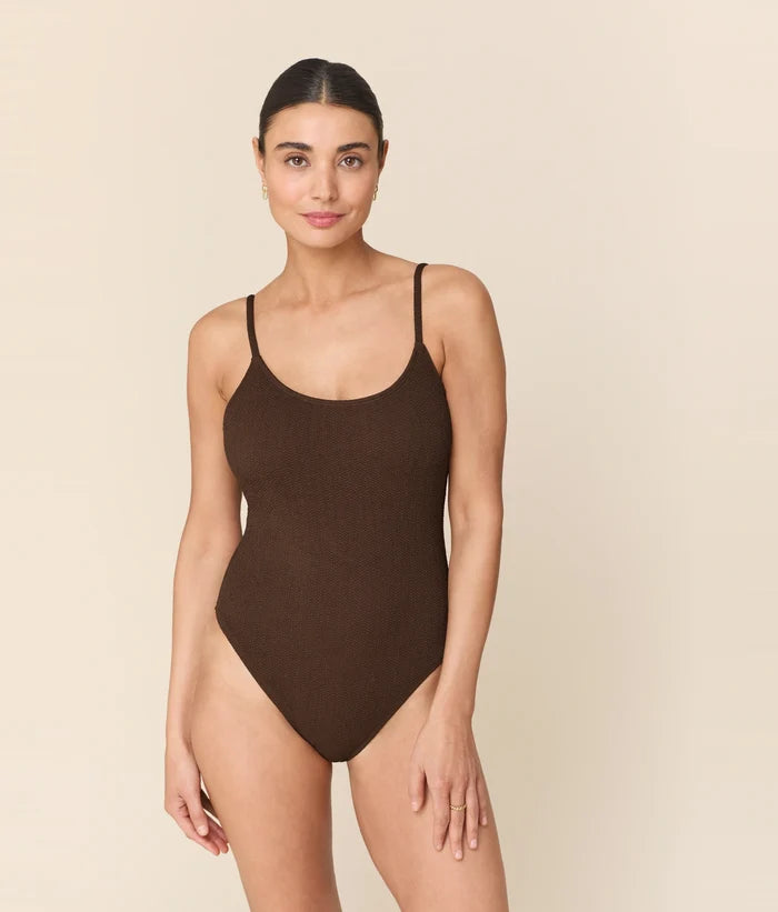 The Laguna One Piece - Seersucker Wave - Walnut