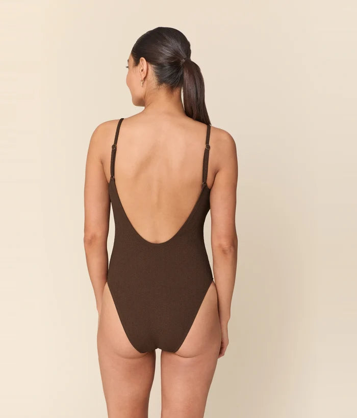 The Laguna One Piece - Seersucker Wave - Walnut