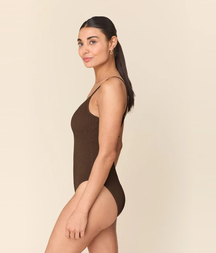 The Laguna One Piece - Seersucker Wave - Walnut