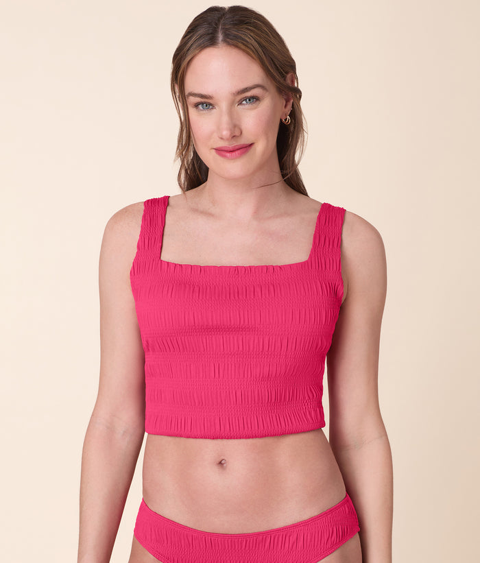 The Siren Swim Tank - Smocked - Bright Begonia
