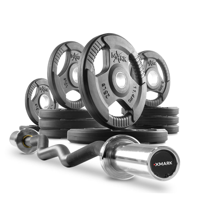 Tri-Grip Olympic Weight Plates and Curl Barbell Sets