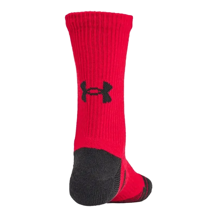 UA Kid's Performance Tech 6-Pack Crew Socks Red/Grey  Color.