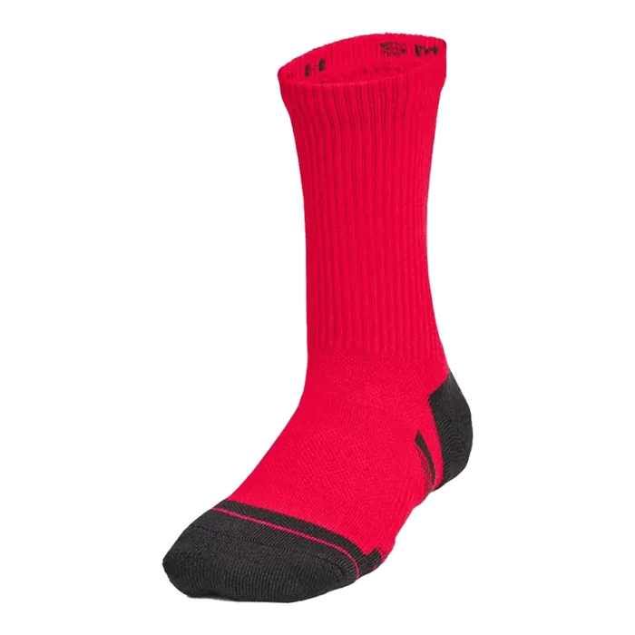 UA Kid's Performance Tech 6-Pack Crew Socks Red/Grey  Color.