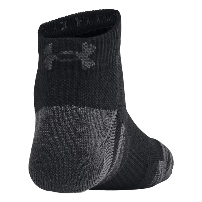 UA Kid's Performance Tech™ 6-Pack Low Cut Socks Black/Grey Color.