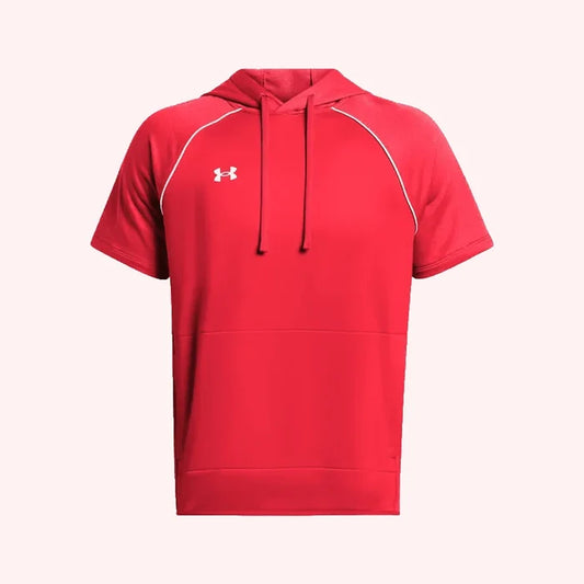 UA Men's Command Warmup Short Sleeve Hood Red Color